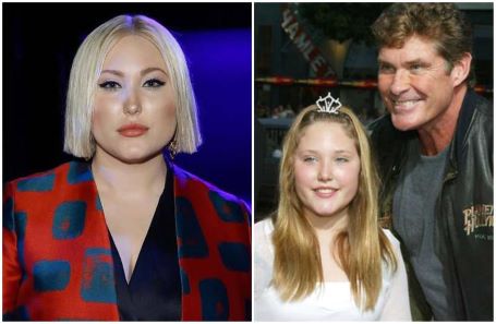 Hayley Hasselhoff now (left) and in childhood with her father (right)
